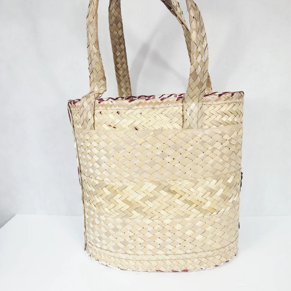 Vintage Handmade Bahamas Raffia Straw Tote Bag